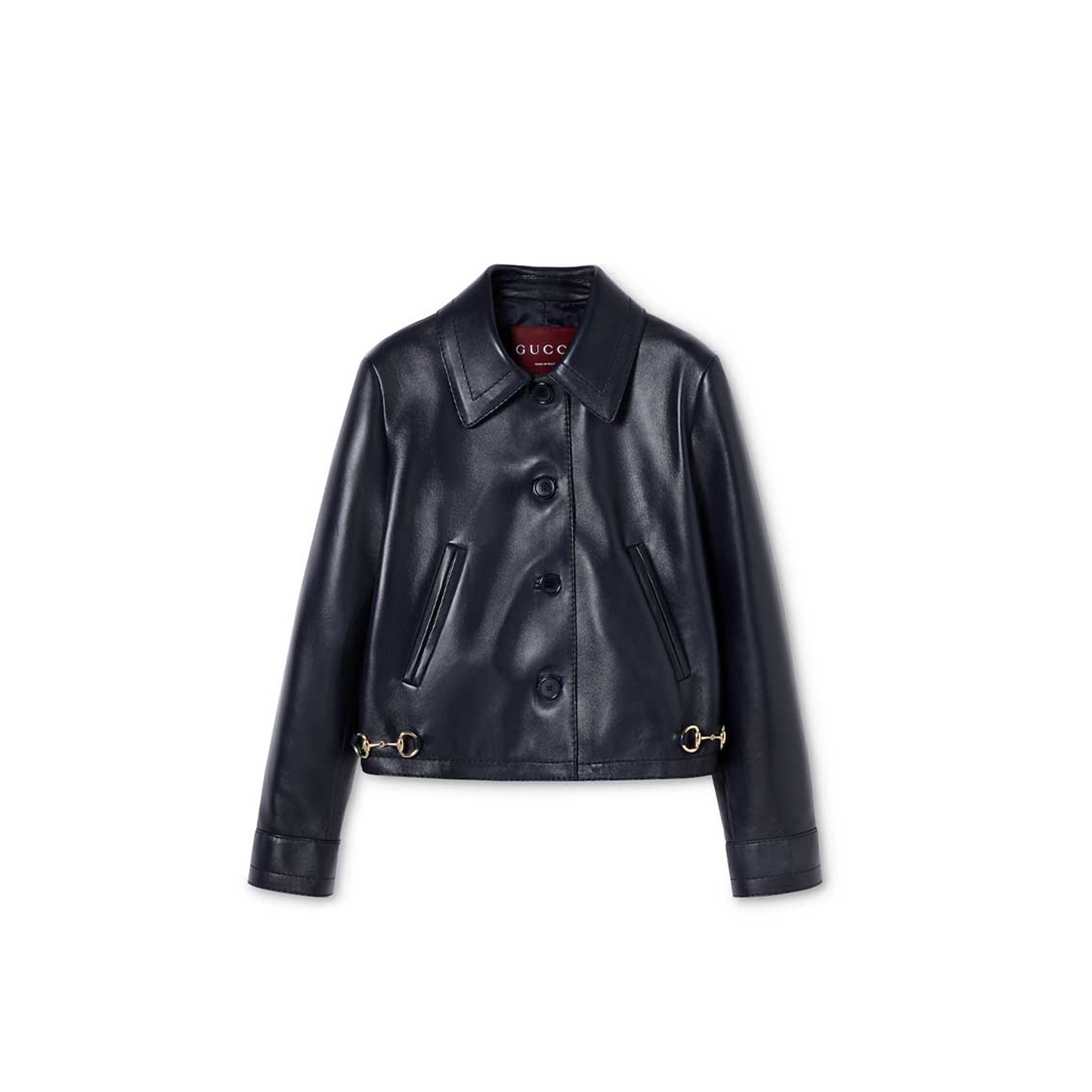 GUCCI SHINY LEATHER JACKET WITH HORSEBIT 815063